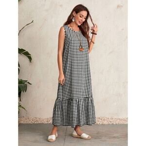Emery Rose Gingham Sleeveless Midi Dress Size XS